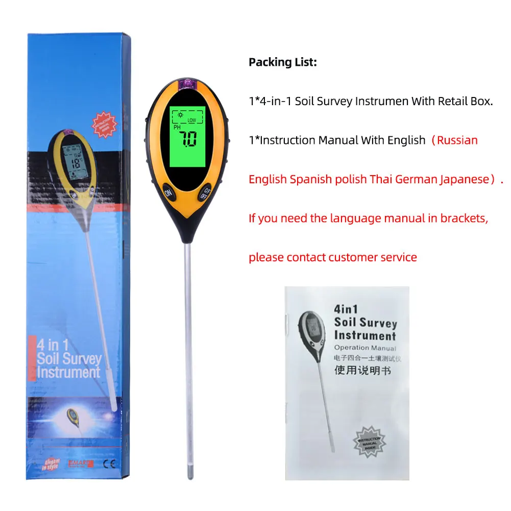 New 4 In 1 Digital Ph Meter Soil Moisture Monitor Temperature Sunlight
