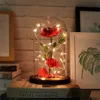 24k Gold Plated Wooden Base Rose Flower Led Light Glass Dome Valentine's Day Home Decoration LED Forever Rose Glass
