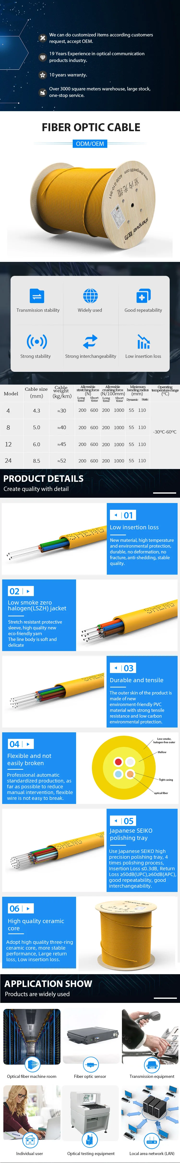 2 4 6 8 12 24 Core Single Mode Multimode outdoor fiber optic cable 1km price - ANKUX.COM