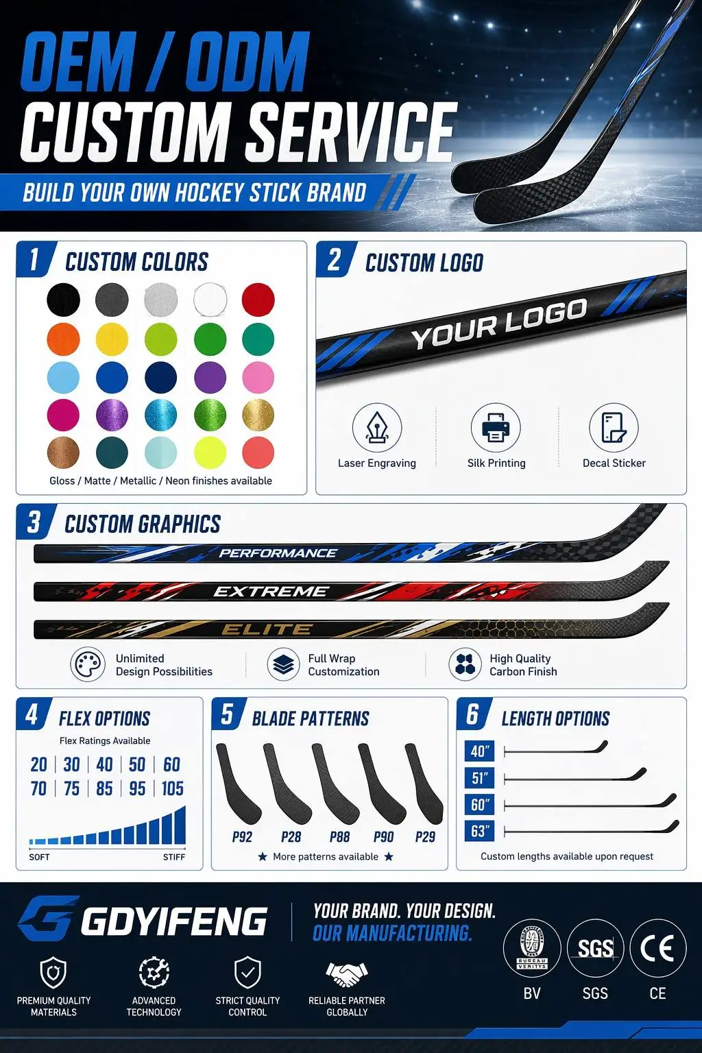 Premium 12K Carbon Fiber Ice Hockey Stick Instant Blade Response Senior Youth Pro Stock One Piece Composite Material