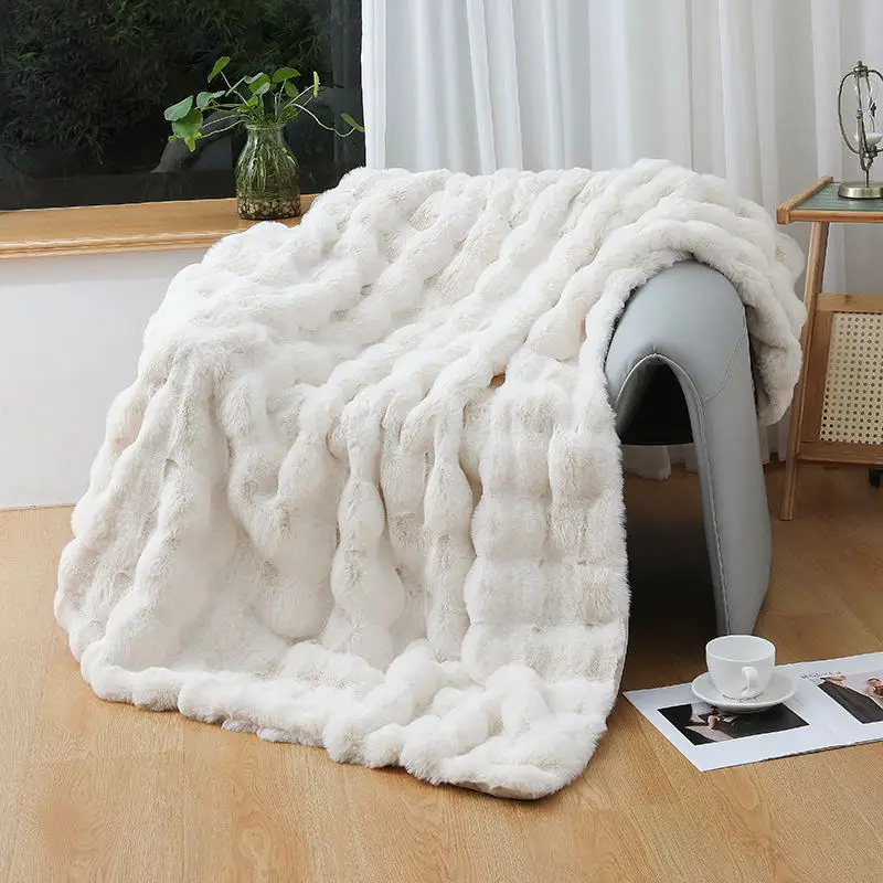 Tuscan Office Jacquard Style Sofa Cover Thickened Bubble Fleece Blanket Throws Plush Relaxing Fuzzy Flannel for Bedding Winter supplier