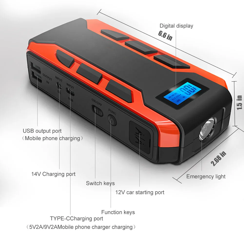 Multifunction Car Jump Starter Lithium Battery Emergency Power Start