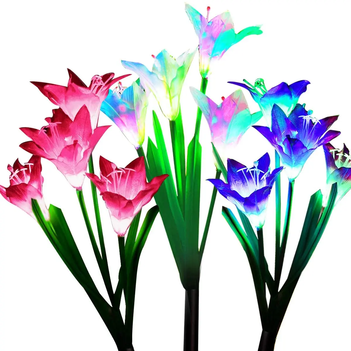 Patio lawn Garden Decorative Multi-color Changing Lily Flower Solar Waterproof  Outdoor Led Stake Light