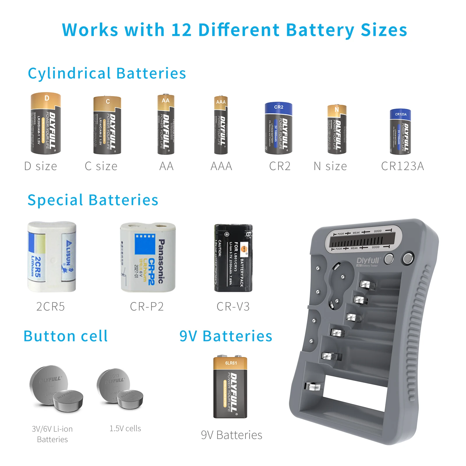 Dlyfull B2 Battery Checker Tester Mit Lcd Display Für Aa/aaa C D 9v