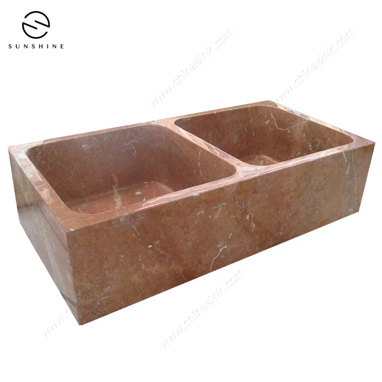 Factory Direct Price Rojo Alicante Red Marble Stone Double Bowl Kitchen Sink