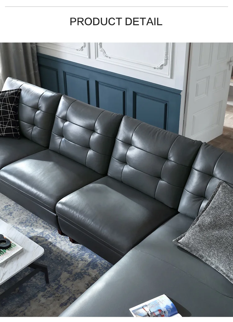 Modern light luxury large apartment living room combination high grade cowhide leather sofa