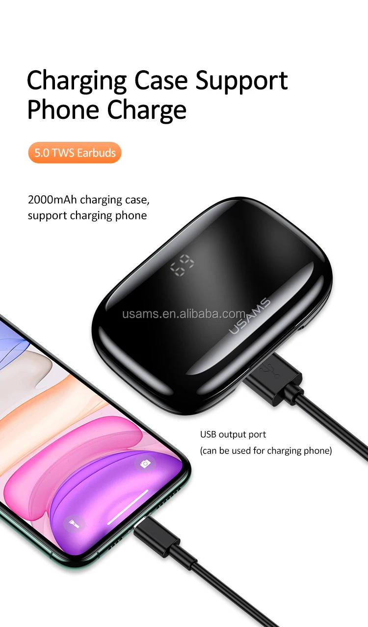USAMS NEW YJ Series Blue tooth 5.0 Digital Display Wireless Earphone - ANKUX.COM