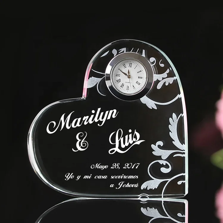 Customized promotion gifts crystal clocks with 3D laser engraving details