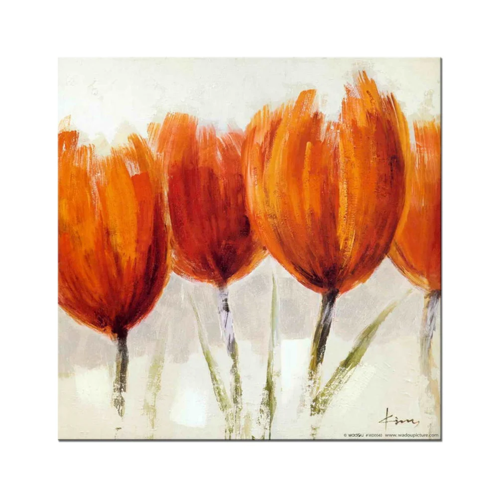Reine Hand Bemalt Moderne Orange Tulpen Große Blume Kunst Öl Gemälde