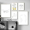 Women Line Drawing Nordic Poster&Prints Modern Canvas Painting Wall Art Yellow Girl Wall Picture