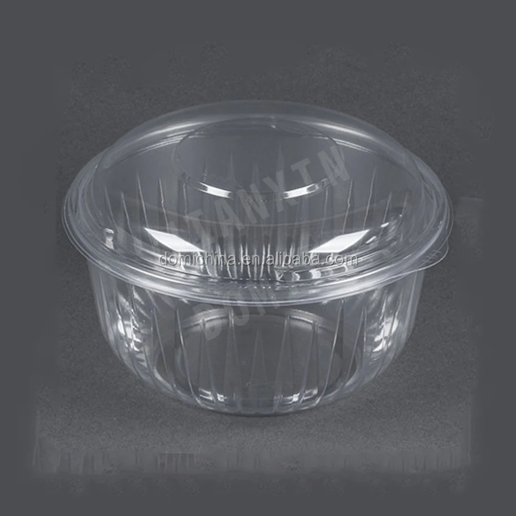 Take Away Clear Food Grade Pet Plastic Round Salad Bowl Disposable Fruit Salad Container With