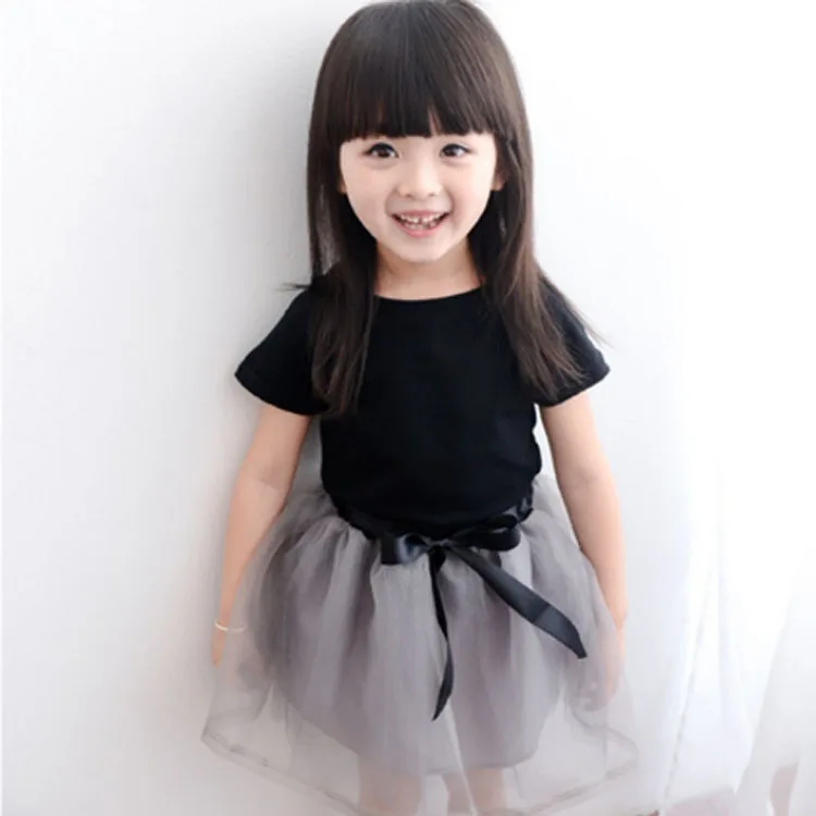 

Summer dress new Korean girls clothes short sleeve T-shirt gauze skirt two-piece kids clothing suit, Picture color