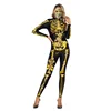 New 3D Print Spandex One Piece Outfit Party Gold Festival Clothing Sexy Costumes Jumpsuit Woman Halloween