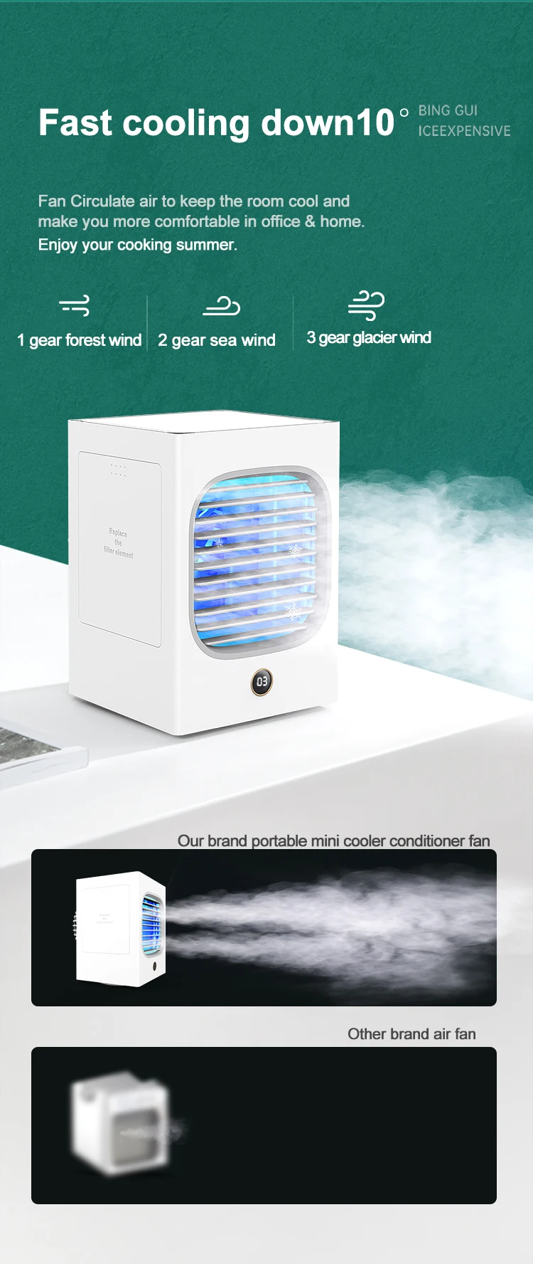 electric cooling fan portable mist small water cooler conditioner Mini air fan