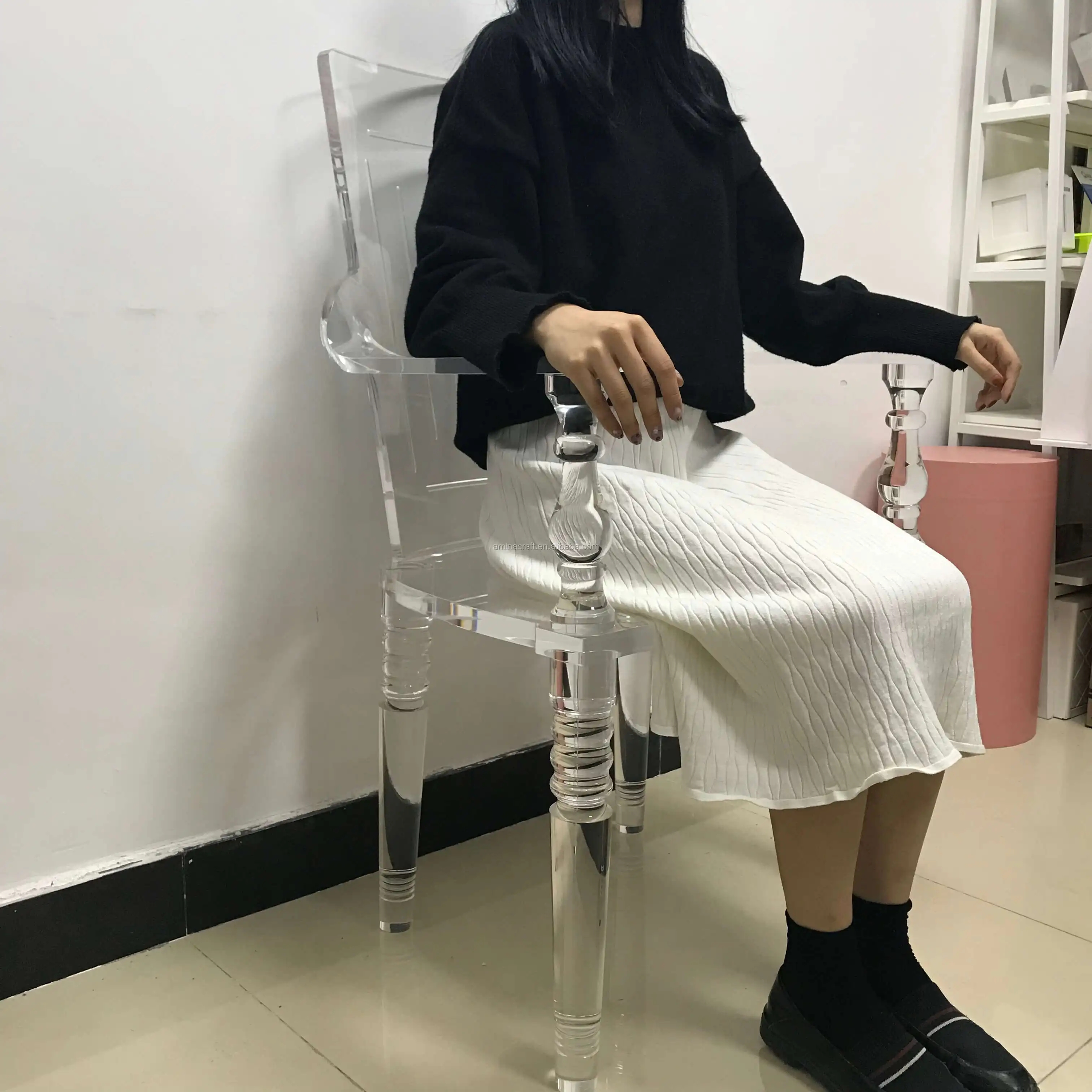 Amina Craft Transparent Clear Acrylic Chairs With Fabric For Wedding