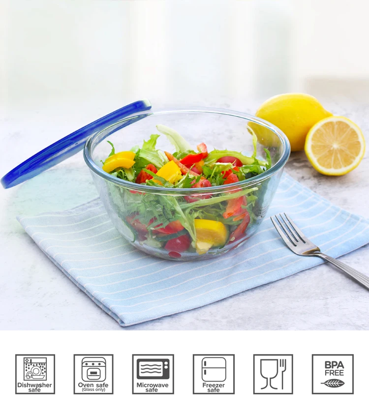 Ikoo Glass Best Selling High Borosilicate Glass Salad Bowl With Pp Lid