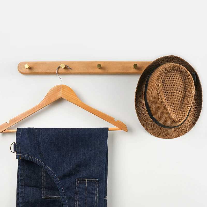 Nordic Solid Wood Clothes Hook Wall Hanging Wall Nonperforated Clothes Hook Creative Wood Coat