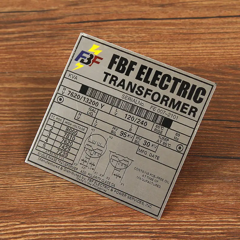 定制工业设备金属铭牌，品牌标志雕刻铝/不锈钢机器铭牌