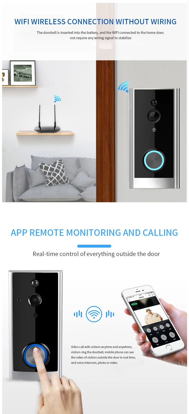 Wifi Doorbell Ring Video Wireless Intercom Doorbell Home Security Two Way Audio Door Bell 1080p 6026