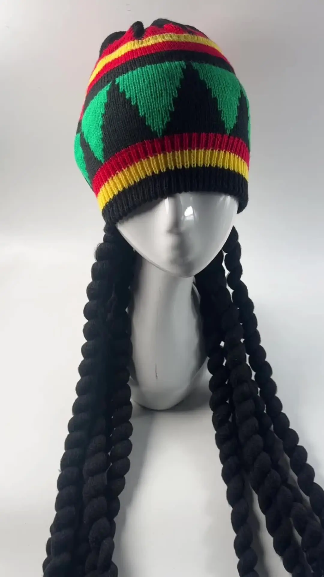1811 Unisex Rasta Wig Braids Hat Knitted Jamaican Rasta Beanie Cap Unisex Knitted Braid Hat Jamaican Bob Marley Rasta Beanie  main image 2