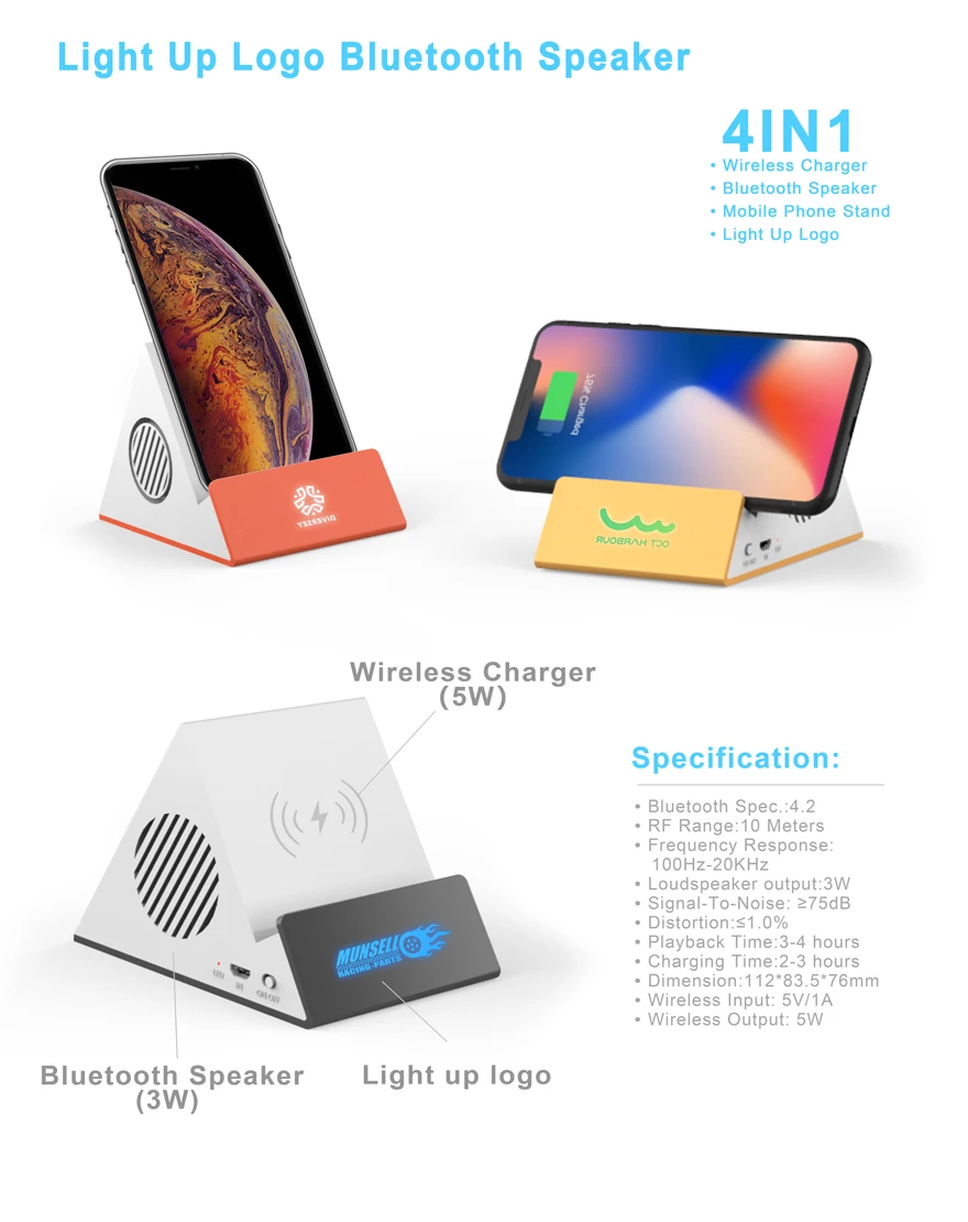 Hot Selling Portable Bluetooth Speaker Wireless Charger With Light Up Logo For Promotion - ANKUX.COM