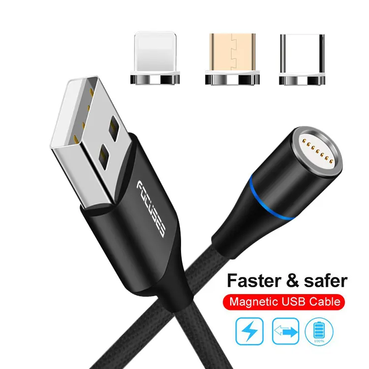 Braided 360 Degree LED Round Fast Charging Mobile Phone 3A 5A And Data Usb Cable Micro Type-C 3In1 3 In 1 Magnetic Charger Cable - ANKUX.COM