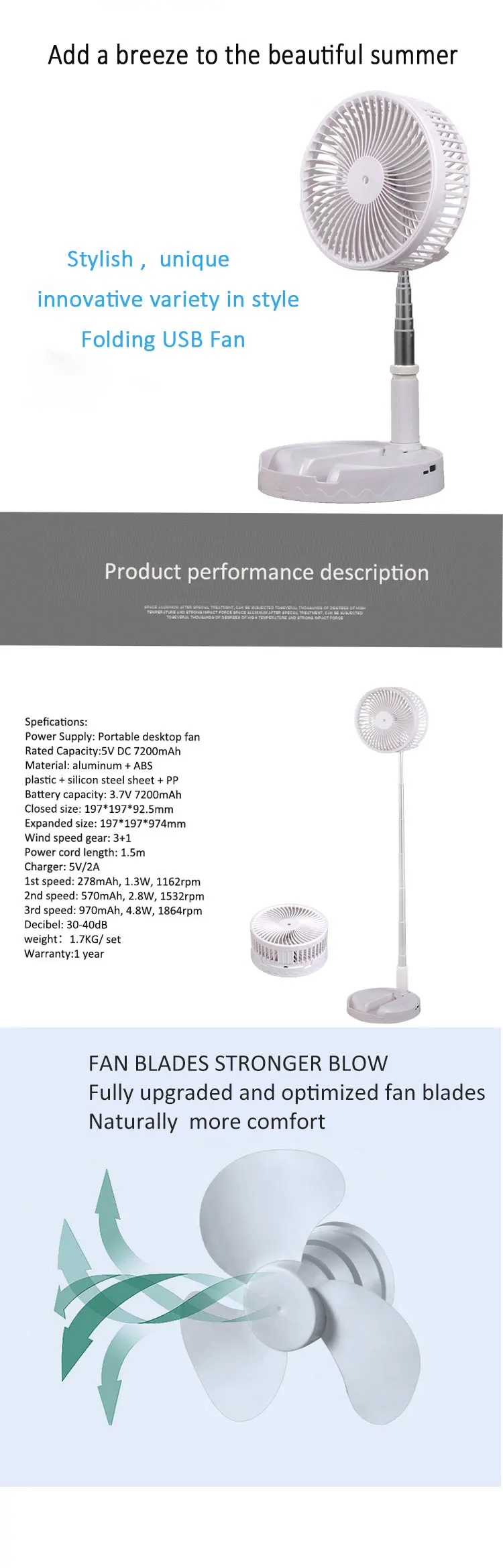 Oem Latest Rechargeable Standing Table Fan,Usb Folding Portable