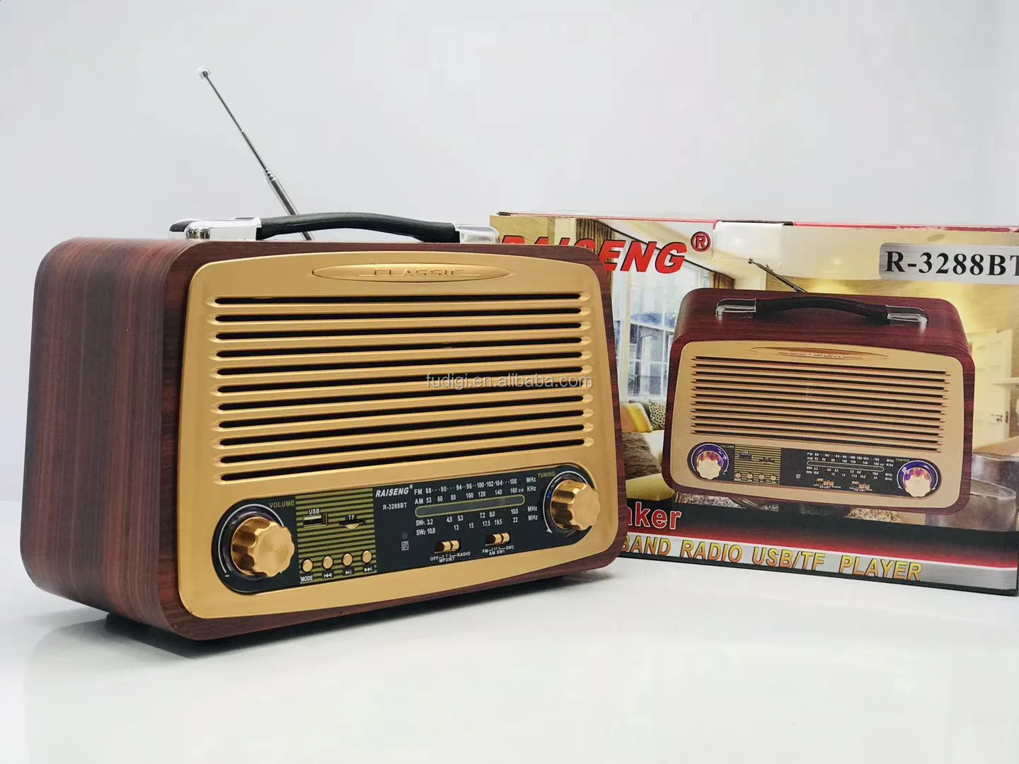 Raiseng R3288bt Retro Vintage Wooden Color Radio Ac Dc Radio Am Fm 3