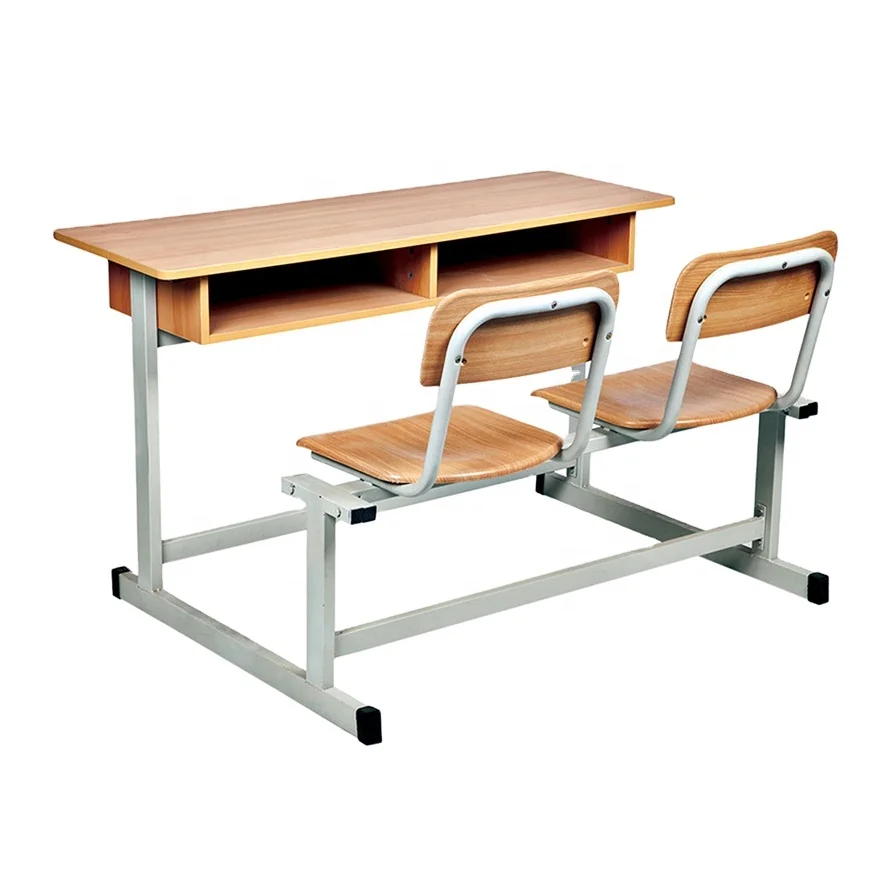 Hot Sale Double School Desk With Attached Chair For Classroom Furniture ...