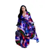 women clothing latest design 2019 Long Sleeve Waist Floral Pattern Maxi Dress Plunge Neck Floral Pattern Chiffon Maxi Dress