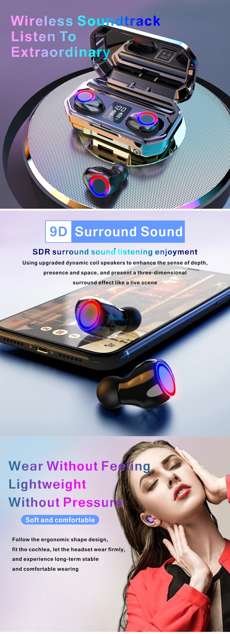 New Trend TWS M12 Bluetooth Earphone 5.0 Touch Music Earphones Stereo Bass True Wireless Earbuds With Flashlight Mic