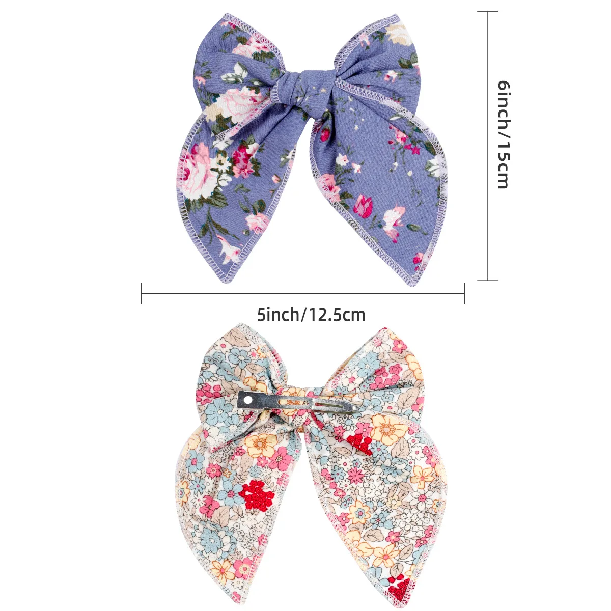 Elegant Floral Cotton Hair Bows Spring Hair Clips Fashion Print