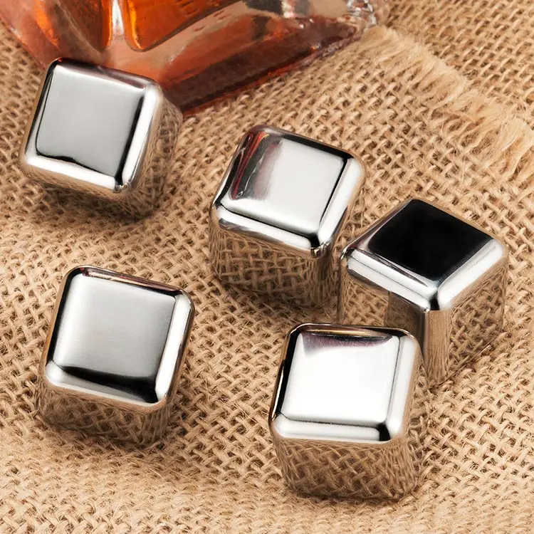 6 x Stainless Steel Whiskey Stones Ice Cubes, Reusable Drinks Stones, Metal Ice Cooling Rocks