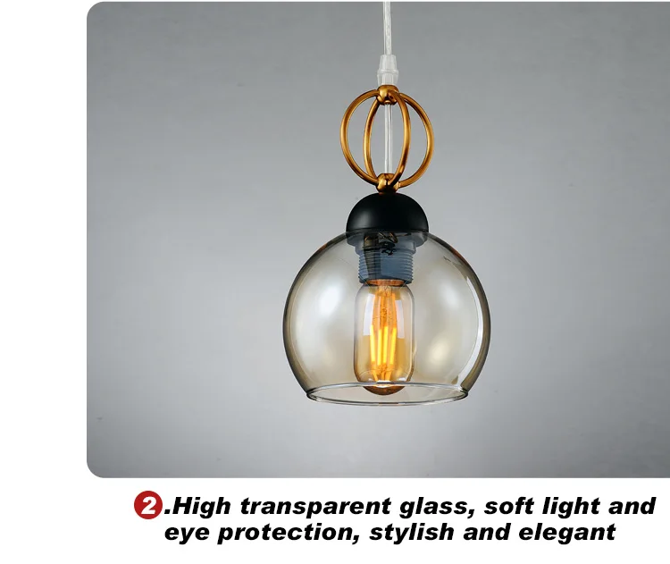 Modern Home Decorative Black Iron Simple Design Five Head Glass Chandelier