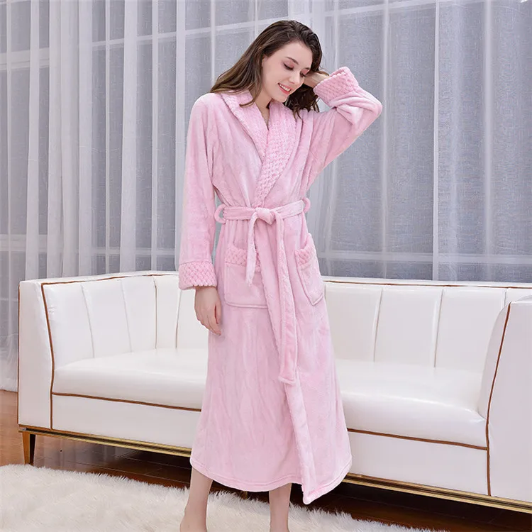 Indoor Warm Winter Soft Sleep Gown Fleece Night Gown For Men And Women