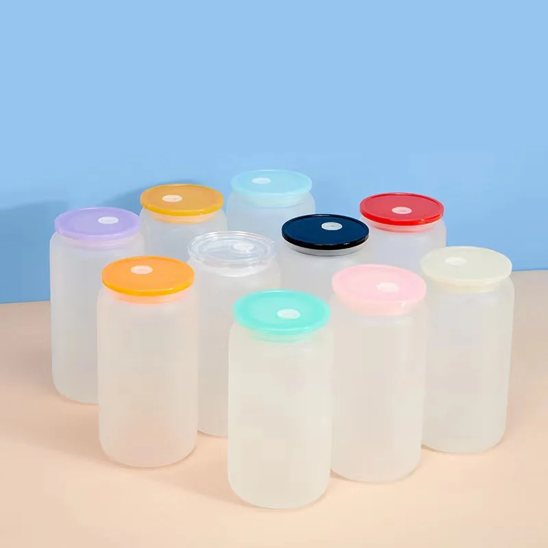 16oz Plastic Colorful Lid High Borosilicate Glass Material Frosted Heat Sublimated Mason Can Glass Cup factory