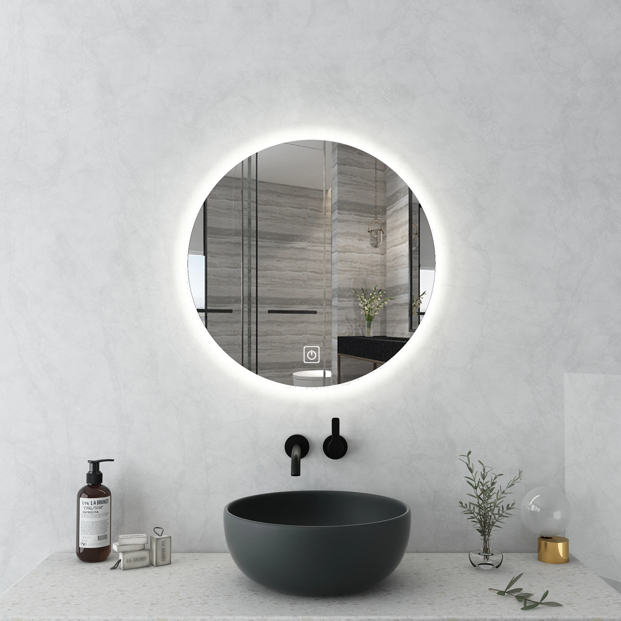 Decorative Vanity Led Lighted Round Smart Bluetooth Makeup Bathroom Mirror
