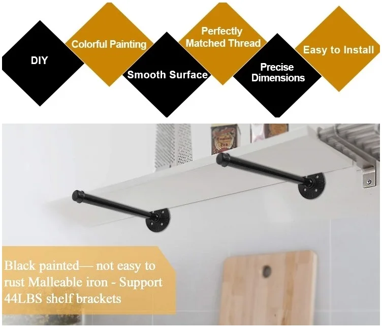 Wall Mounted Vintage Retro Stainless Steel Gold White Farmhouse Hanging Steampunk Pipe Shelves