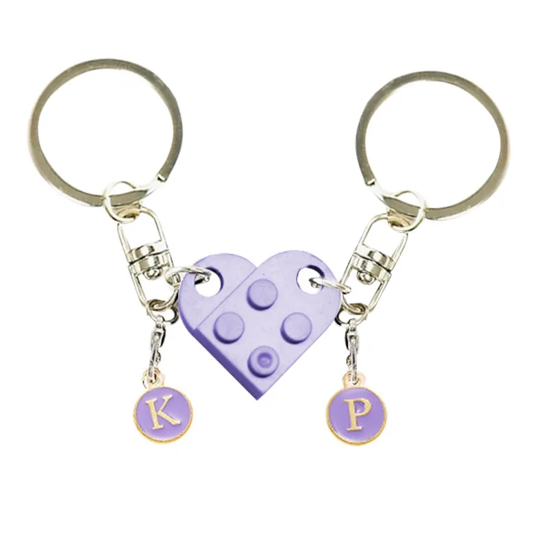 Diy A-z Letter Heart-shaped Building Block Keyring Pendant Brick Key ...
