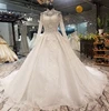 LS07871 long sleeve muslim wedding gowns sequins long appliqued long train bridal dress for wedding