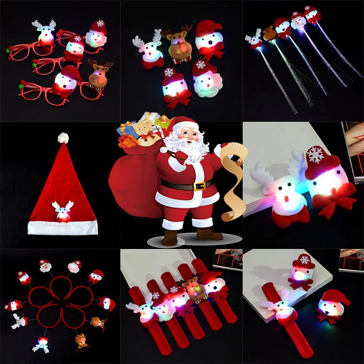 Classic Xmas red hat unisex five stars led Christmas ornament hats with lights