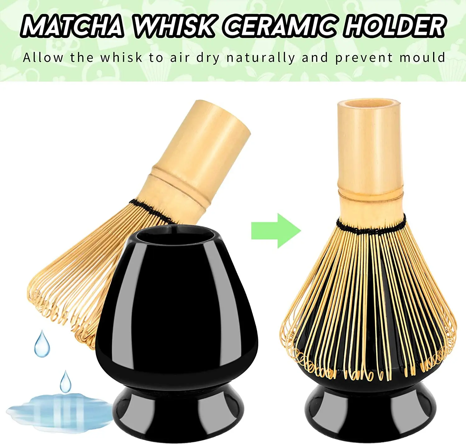 Traditional Matcha Tea Tool Set Bamboo Whisk (chansen) + Ceramic Whisk