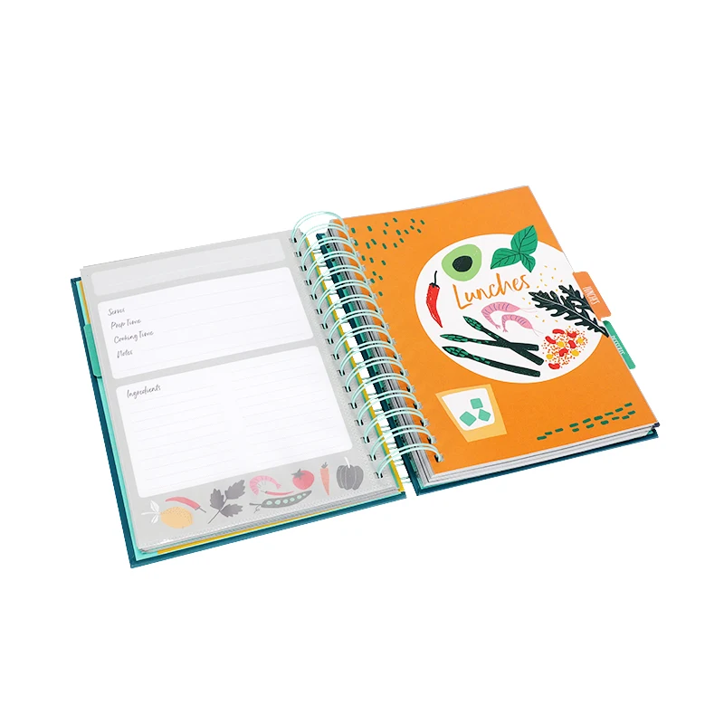 Spiral Bound Coated Paper Hardcover Colored Inner Pages Recipe Journal