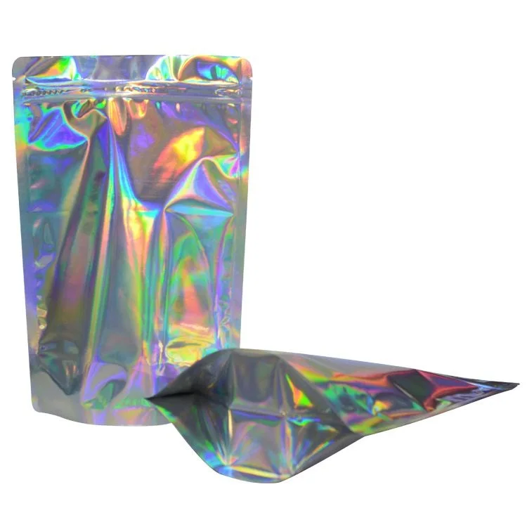 Holographic Mylar Ziplock Bags/ Aluminum Foil Hologram Food Pouch/ Stand Up Zipper Reclosable