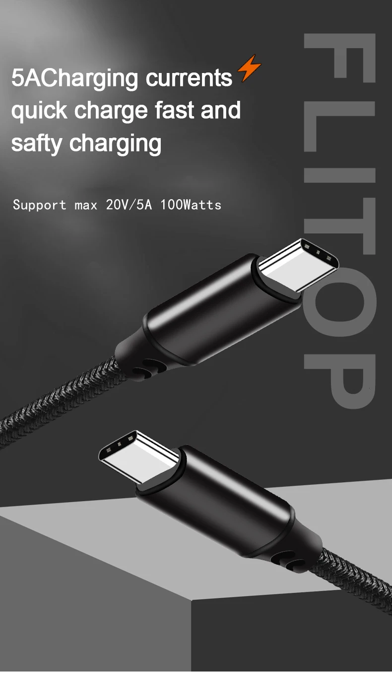 1000mm 3.3ft Nylon Braided and Alloy shell Case USB Type C 3ft 5A Fast Charging Cable built in emark chip - ANKUX.COM