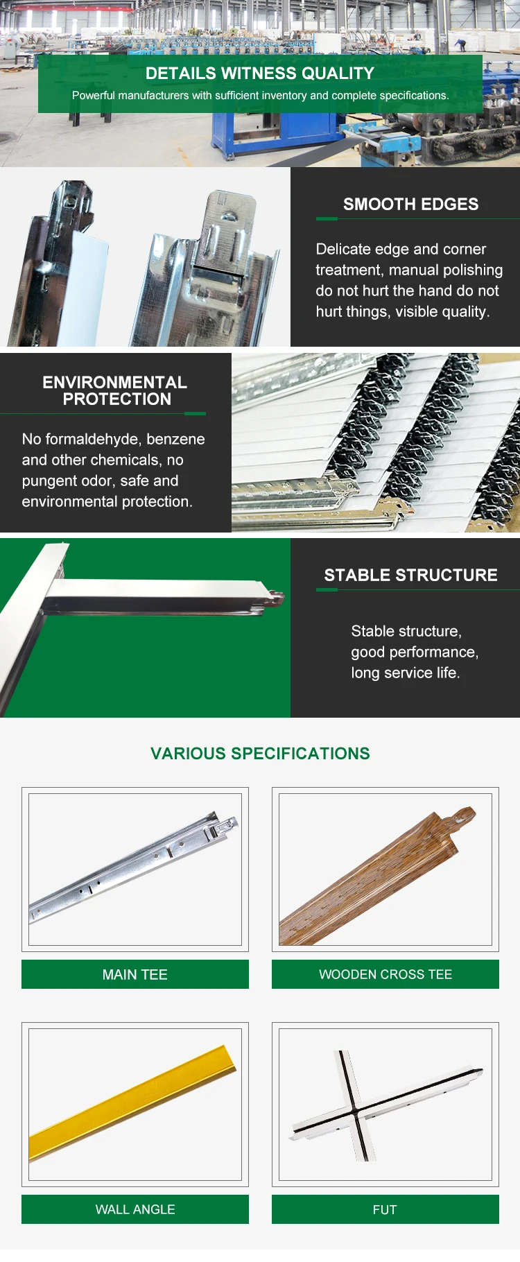 Suspended Galvanized Ceiling T Grid False Ceiling, Tbar Components Keel/Iron Net for Gypsum