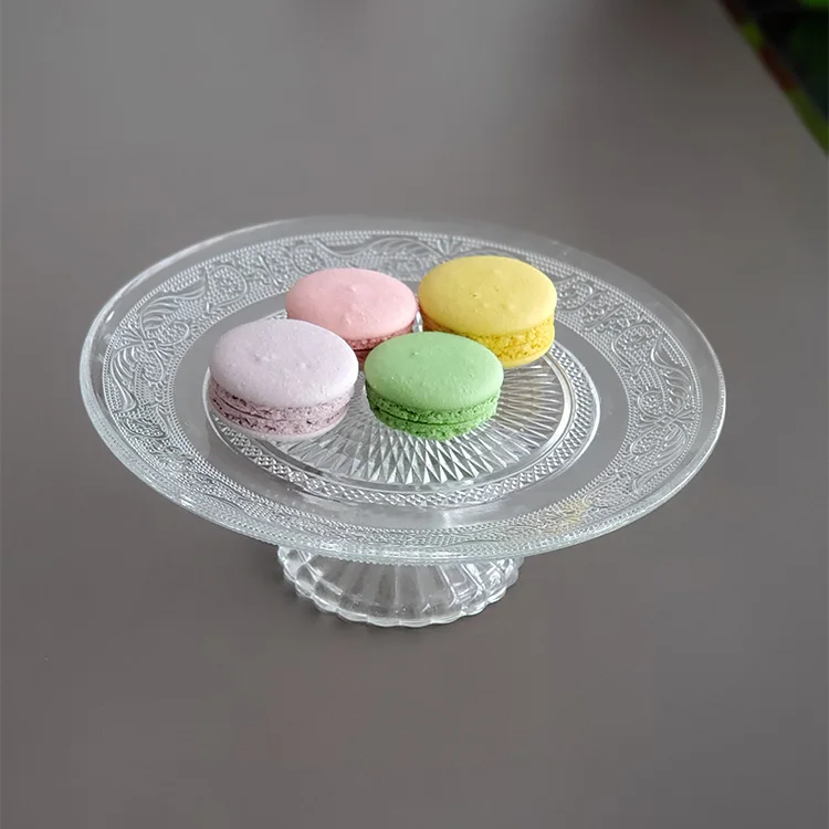 
Hot Selling tempered glass clear cake plate with stand 