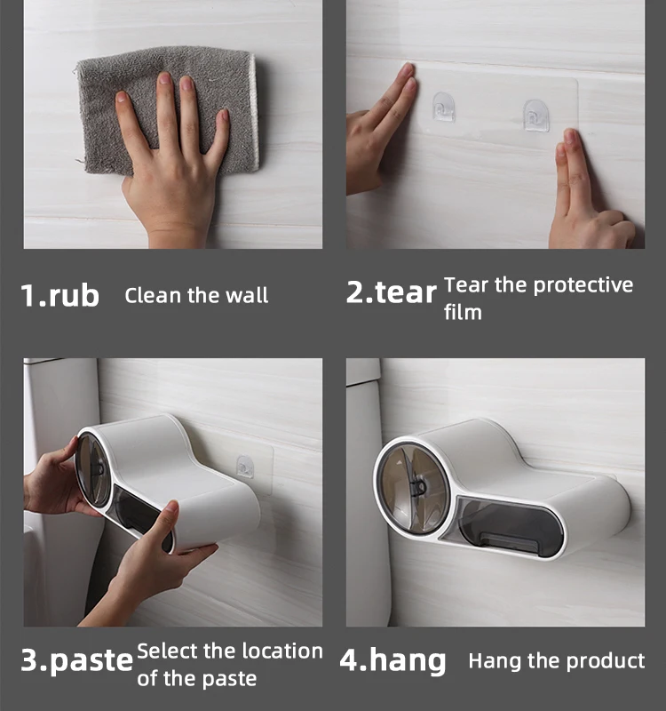 Modern design Multi-functional wall mounted self adhesive plastic toilet paper roll holder water proof toilet paper holder