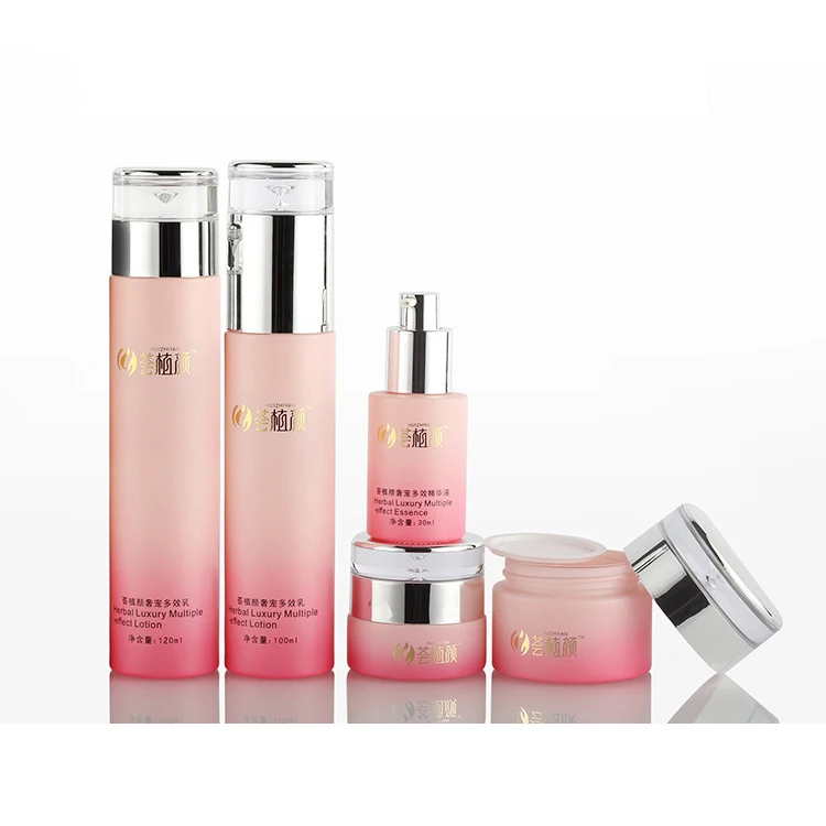 Pink Customized Cosmetic Glass Bottle Container Packing Set For Skin