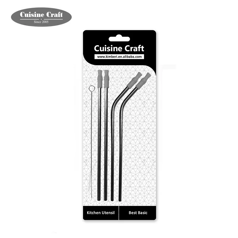 Stainless Steel Bar Drinking Reusable Metal Straws With Silicone Lid